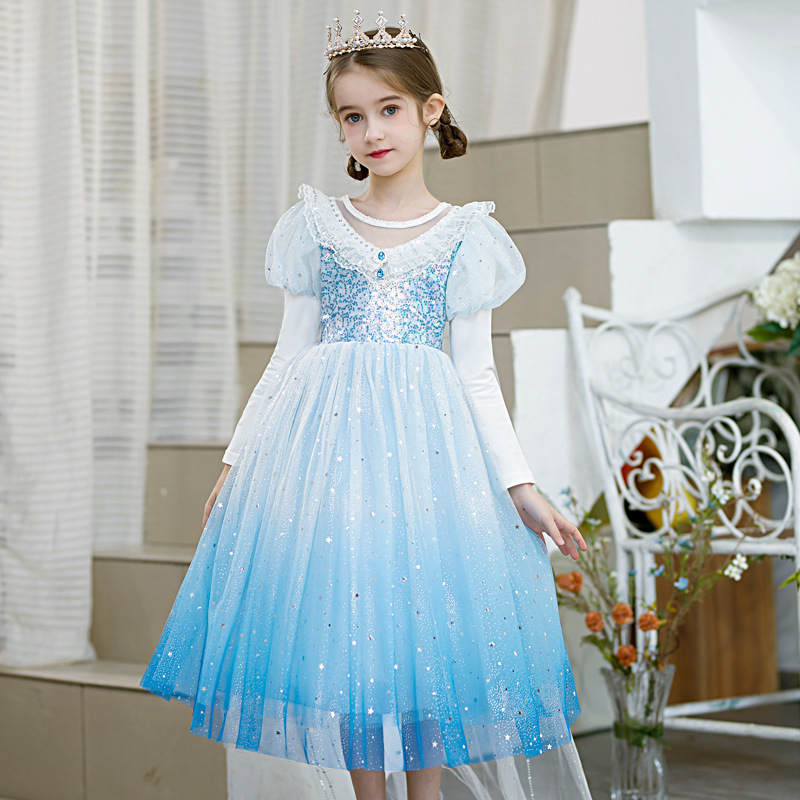 Spring New gradient Elsa princess dress little girl Frozen dress girl Elsa Festival performance dress
