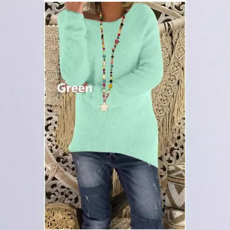 Pull surdimensionné à manches longues pour femme – Pull doux et chaud de couleur unie (noir/vert/rouge/jaune, S-5XL)_voghion.com