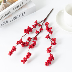Dovey Artificial Single-Branch Trifid Holly Fake Flowers Wholesale, New Year's Red Berry Home Decor – Artificial Fruit Branches