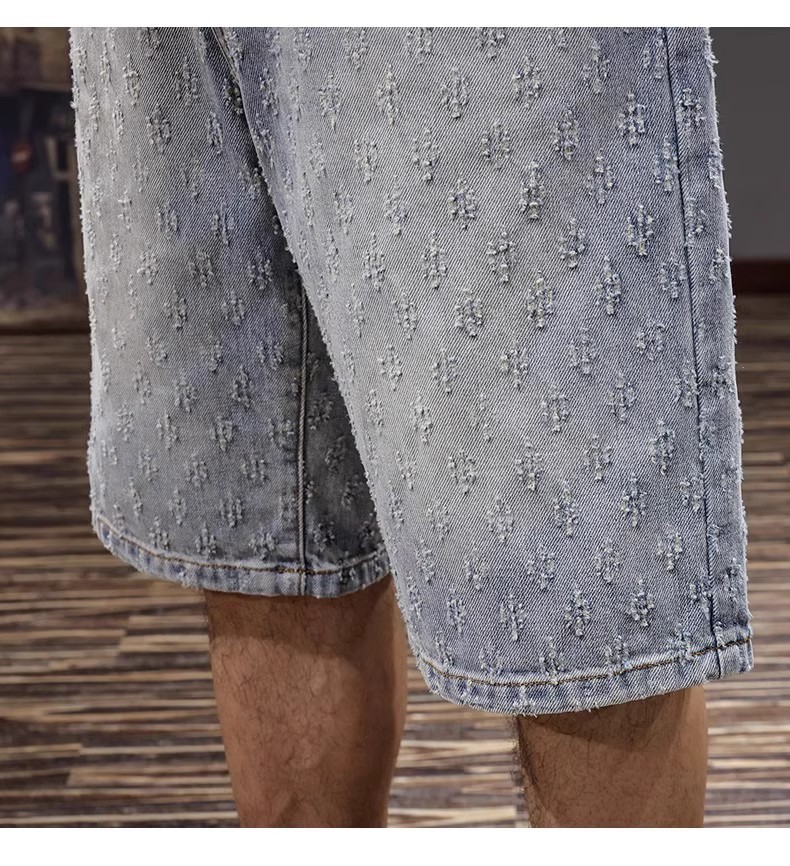 Men's Clothing Men's Retro Jacquard Denim Shorts Summer Design High Street Style Washed Five Point Athletic Pants_mkmklike.com