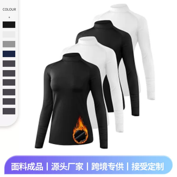 European and American New Sports Fitness Clothes High Elastic Bottoming Women's Autumn and Winter Outdoor Running Half Turtleneck Fleece-Lined Long Sleeves