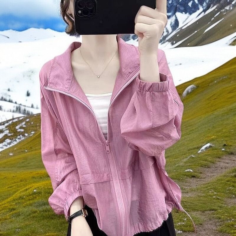 Lightweight, Breathable, Sun-Protective Jacket, Slim-Fit, Thin, Stand-Up Collar, Sun-Protective, Women's Summer Casual Simple Zip-Up Cardigan, Long Sleeves Lightweight, Breathable, Sun-Protective Jacket, Slim-Fit, Thin, Stand-Up Collar, Sun-Protective, Women's Summer Casual Simple Zip-Up Cardigan, Long Sleeves