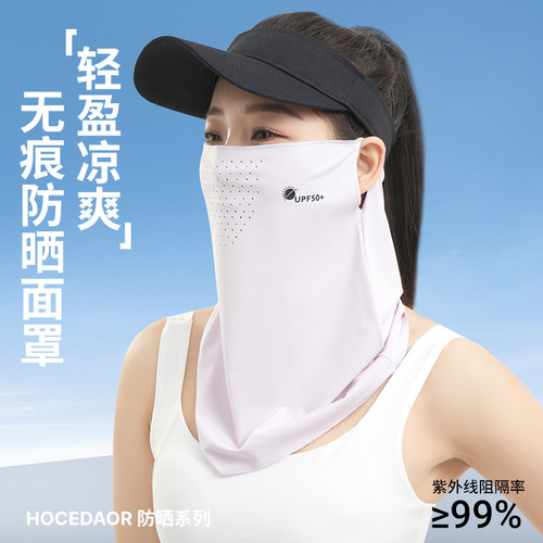 Sunscreen Mask for Men and Women, Summer UV Protection, Breathable Full-Face with Neck Cover, Ice Silk Face Towel, Outdoor Hiking, Sunshade, Ear-Hanging