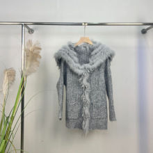 秋冬新款海军领狐狸毛皮草女拼接针织开衫毛衣外套宽松显瘦HX010