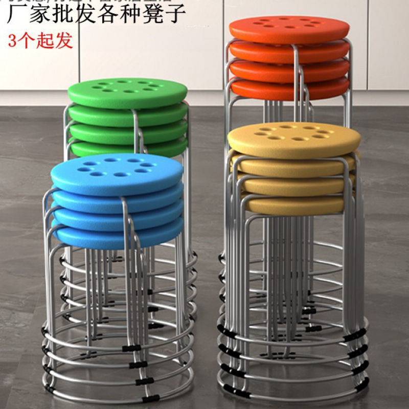 Taburetes redondos de madera sólida taburetes de acero inoxidable taburetes caseros apilables taburetes de hierro forjado dormitorio taburetes de comedor para adultos