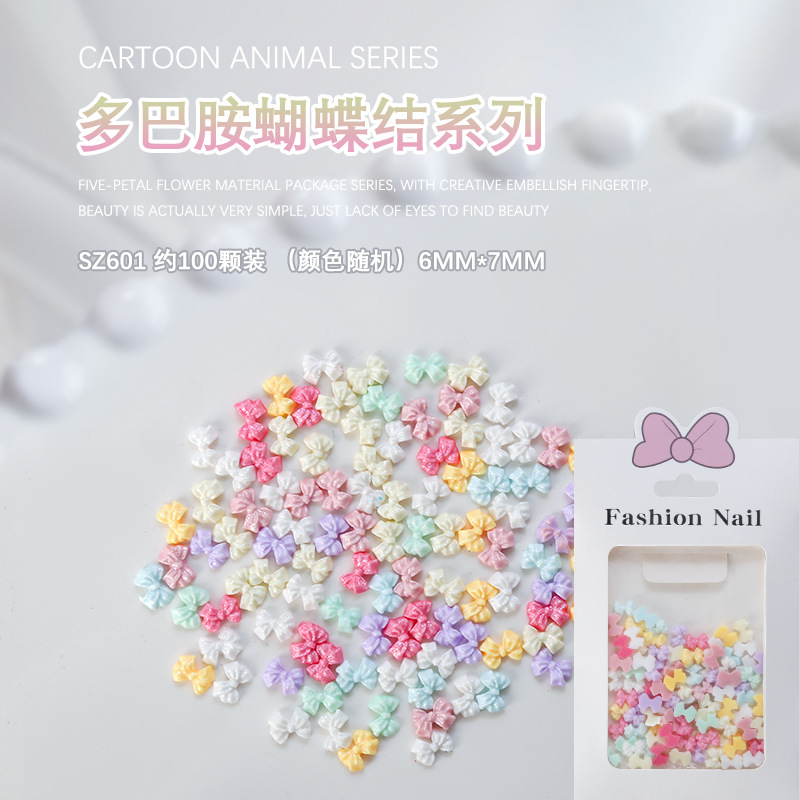 100 piezas de joyería de uñas de resina macaron serie de color pajarita plana dopamina decoraciones de uñas