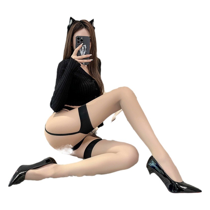 Black Silk Sexy Stockings, Seductive Lingerie, Open-Crotch Garter Stockings, Fishnet Stockings, Plus-Size Tearable Stockings for Women