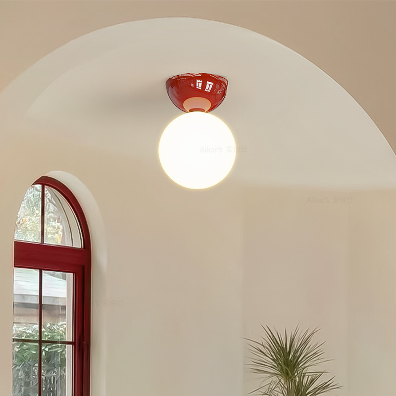 Bauhaus Corridor Aisle Lamp Medieval French Round Ball Cloakroom Lamp Simple Cream Style Home Decoration Balcony Entrance Lamp