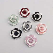 韩版布艺山茶花发卡立体烧花花朵diy配饰手工半圆花边珍珠花芯