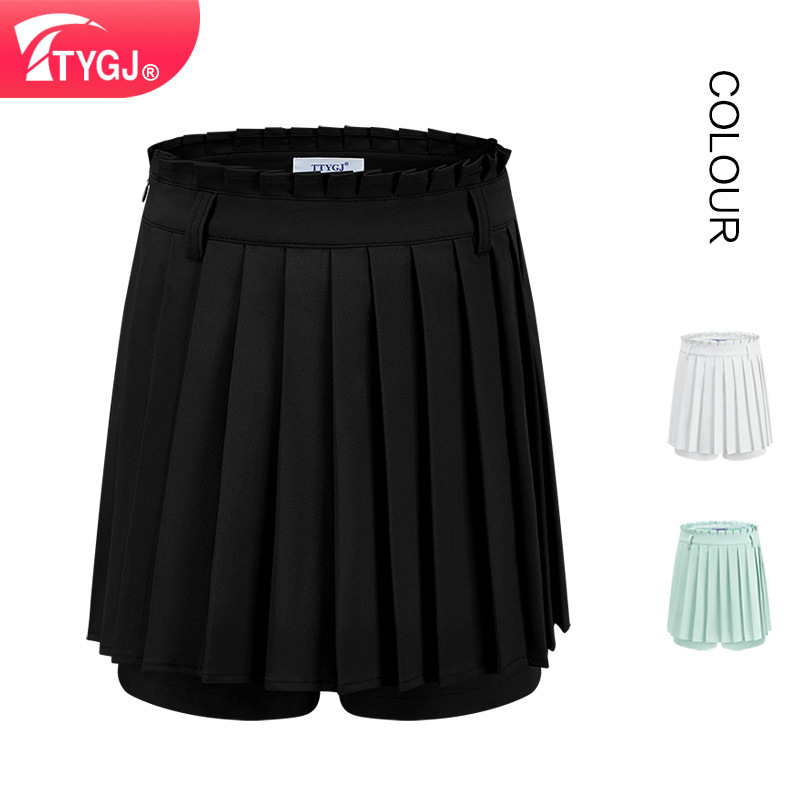 Ttygj Golf Skirt High-Waisted A-Line Slim Skirt Double-Layer Pleated Skirt Anti-Exposure Sports Skirt