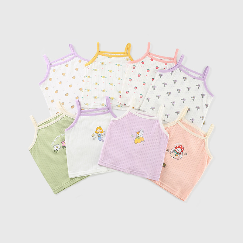 Summer thin cartoon camisole for girls, breathable and sweat-absorbent, perfect for baby's inner wear, wholesale from the manufacturer.