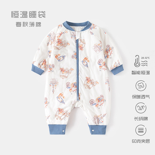 Baby Thermo-regulating Sleeping Bag Spring and Autumn Thin Fleece Pajamas for Toddlers with Leg Openings and Zipper Multifunctional Anti-Kick Blanket for Newborns