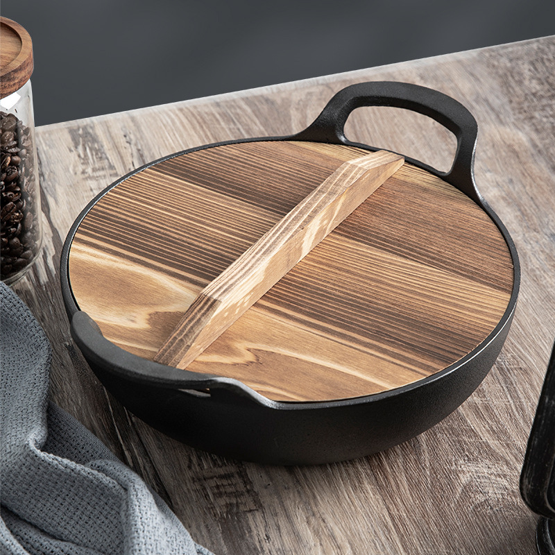 Nueva olla de lingotes de hierro fundido, olla de cocción binaural sin recubrimiento, olla de cocción gruesa de fondo plano, estufa universal, olla de hierro fundido