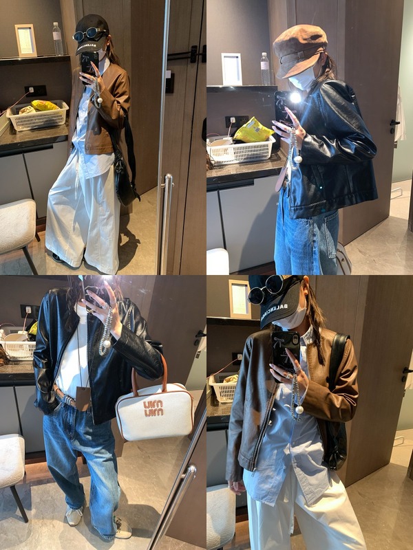 摩且 早秋新款 美式高级感做旧PU皮圆领宽松拉链皮衣外套 MQ0664|undefined