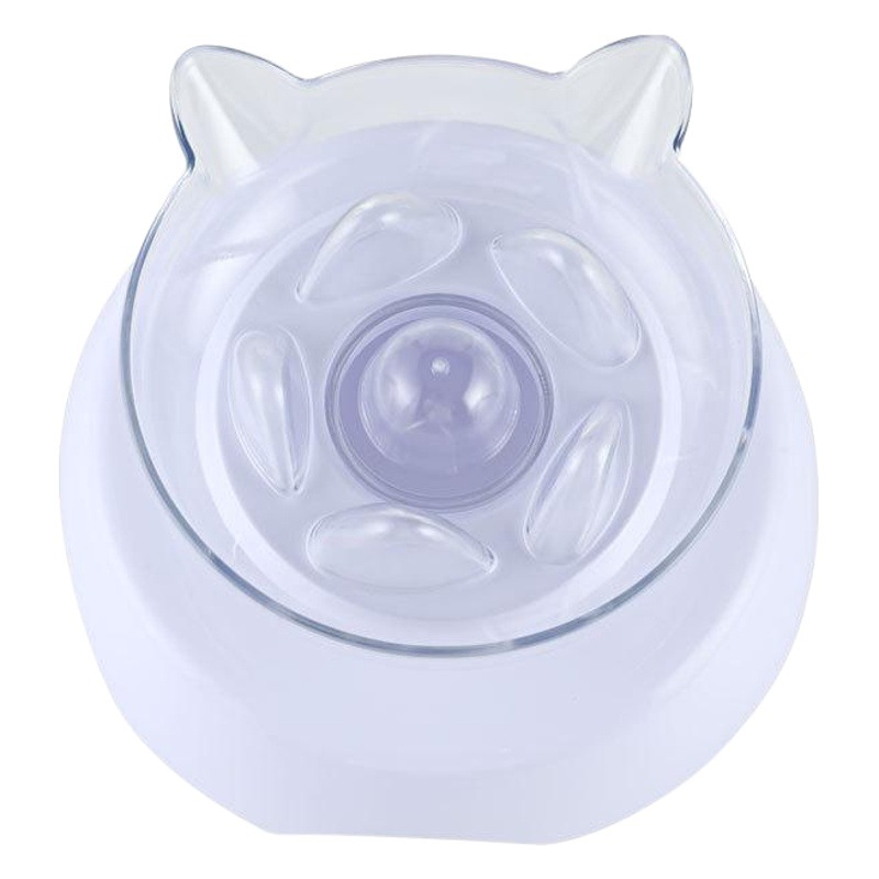Cat Bowl inclinado 15 ° tazón de plástico transparente tazón de comida para gatos lindo fondo redondo boca oblicua solo tazón gato tazón de alimentación para mascotas