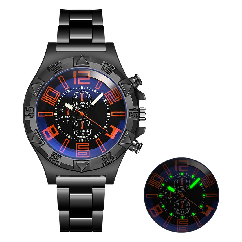El nuevo reloj de los hombres ocasionales de los deportes del fabricante correa de acero ligera azul reloj de cuarzo de los hombres reloj luminoso entrega de una sola pieza