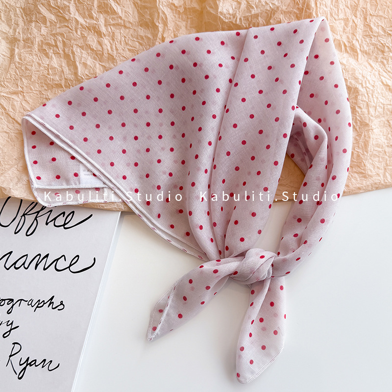 Polka Dot Small Square Scarf, Silk Scarf for Women, Triangle Head Wrap, Sun Protection, Paired with Shirt, Neck Protector, Hairband, Neck Scarf, Neck Tie, Thin Scarf