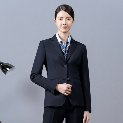 藏青西装女70%羊毛西装套装男女政府公务员白领工作服外套防静电