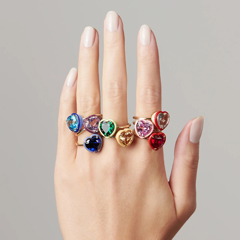 INS Style Heart Shape Sterling Silver Inlay Zircon Rings 1 Piece