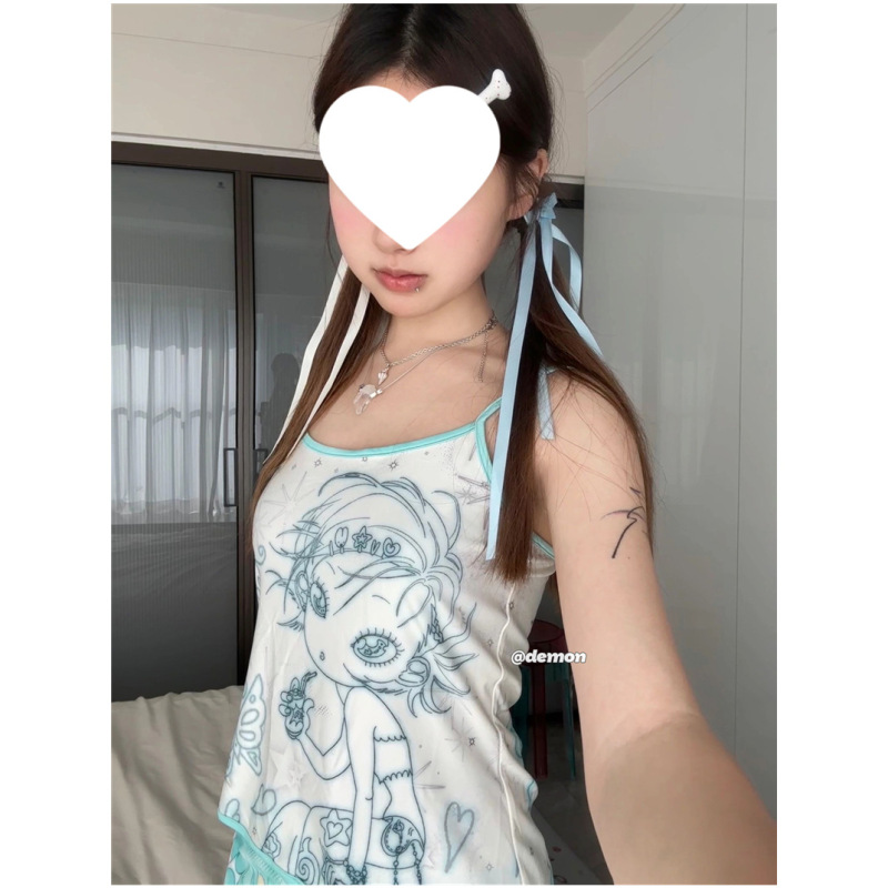New Style Women's Sweet Slim-Fit Summer Camisole with Print for Petite Japanese Anime Style Inner Wear New Style Women's Sweet Slim-Fit Summer Camisole with Print for Petite Japanese Anime Style Inner Wear