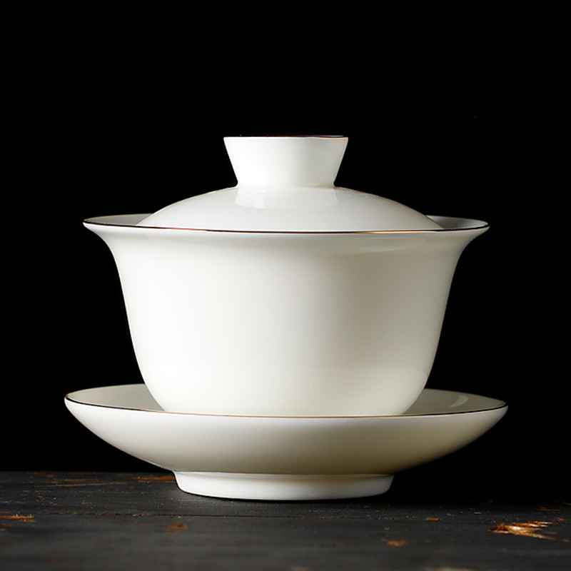 德化羊脂玉白瓷盖碗茶杯家用办公高档功夫茶具阳春泡茶碗单个礼品