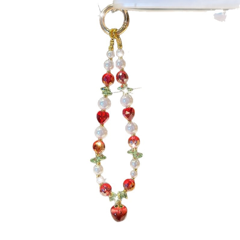 Manzana roja de verano fresca cadena de teléfono móvil ligera de lujo nicho de alto nivel bolso de cristal colgante colgante colgante de mano colgante mujer