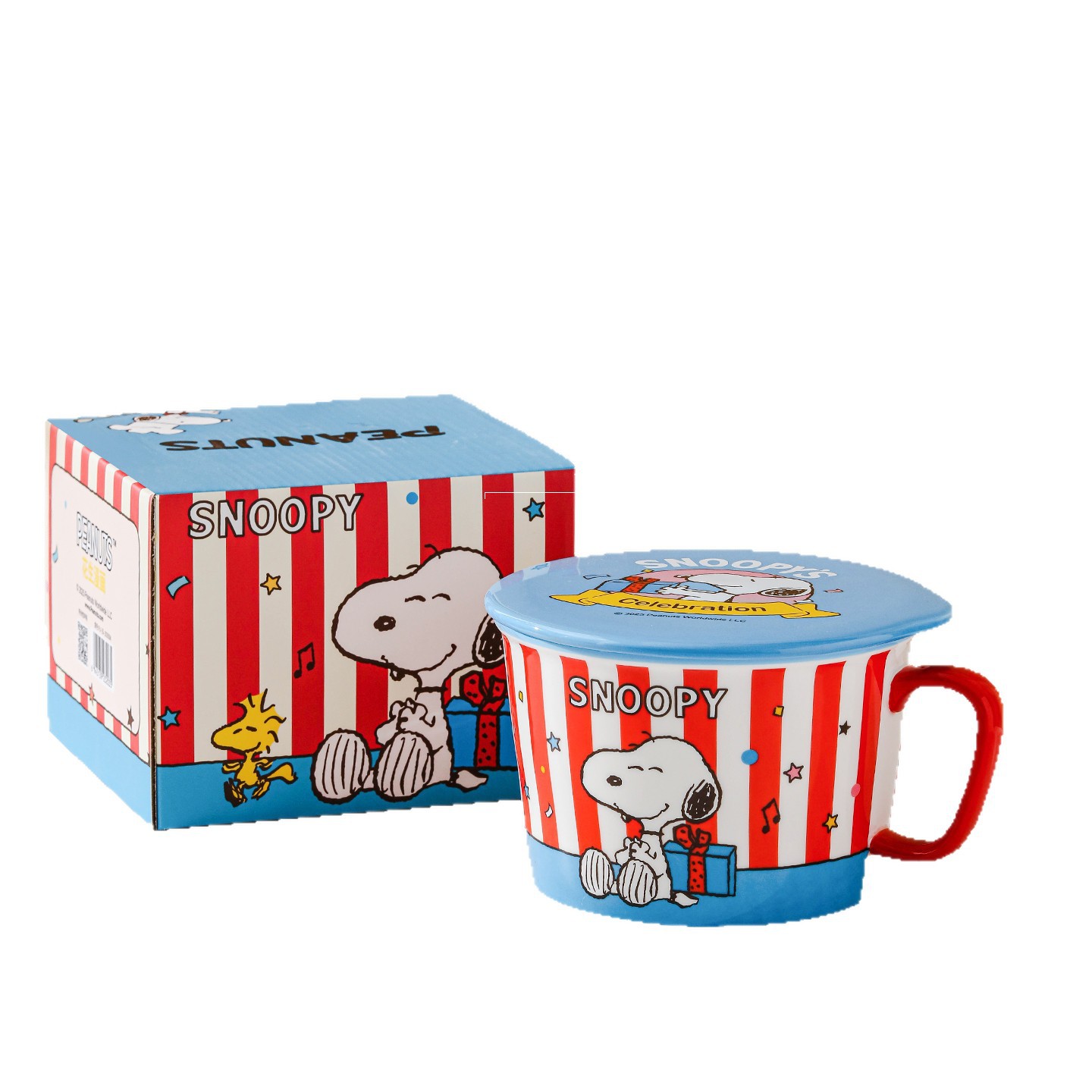 Snoopy co-marcado bol de fideos de cerámica, polvo de caracol, bol de microondas, gran capacidad, manejo de una sola oreja, caricatura para mujeres