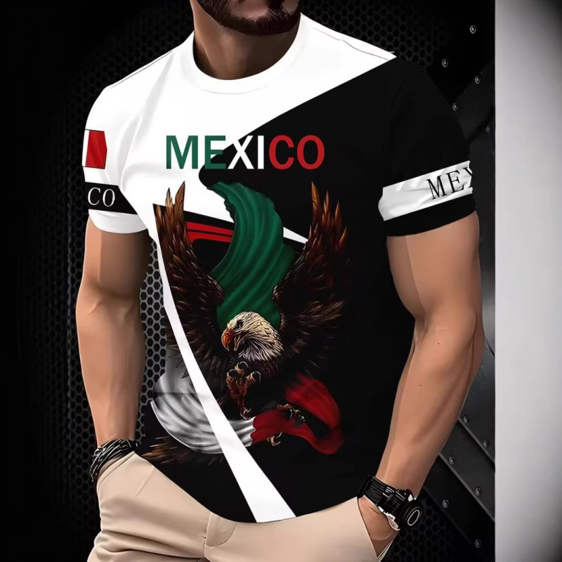 Cross-Border New Style Mexican Jersey Trendy 3D Printed Casual Men's Sports T-Shirt Wholesale