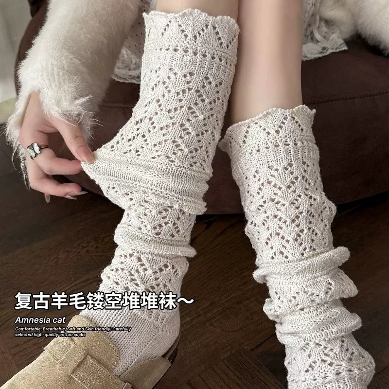 白色小腿袜子女春秋韦雪同款羊毛针织堆堆袜女长筒袜配勃肯鞋袜套