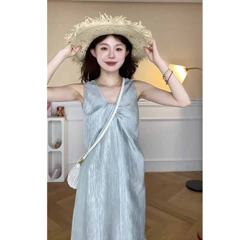 Женское платье-камзол без рукавов в французском стиле, новинка лета 2025 года, длинное платье для миниатюрных размеров, пляжный отдых.