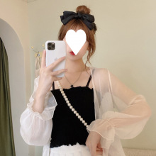 短款防晒开衫防晒衣女薄款雪纺小外搭喇叭罩衫披肩夏季配吊带裙子