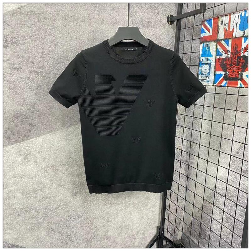 秋冬半袖メンズセーターニット半袖Tシャツトレンディクラシックリブラウンドネック万能カジュアルトップス大きいサイズ|undefined