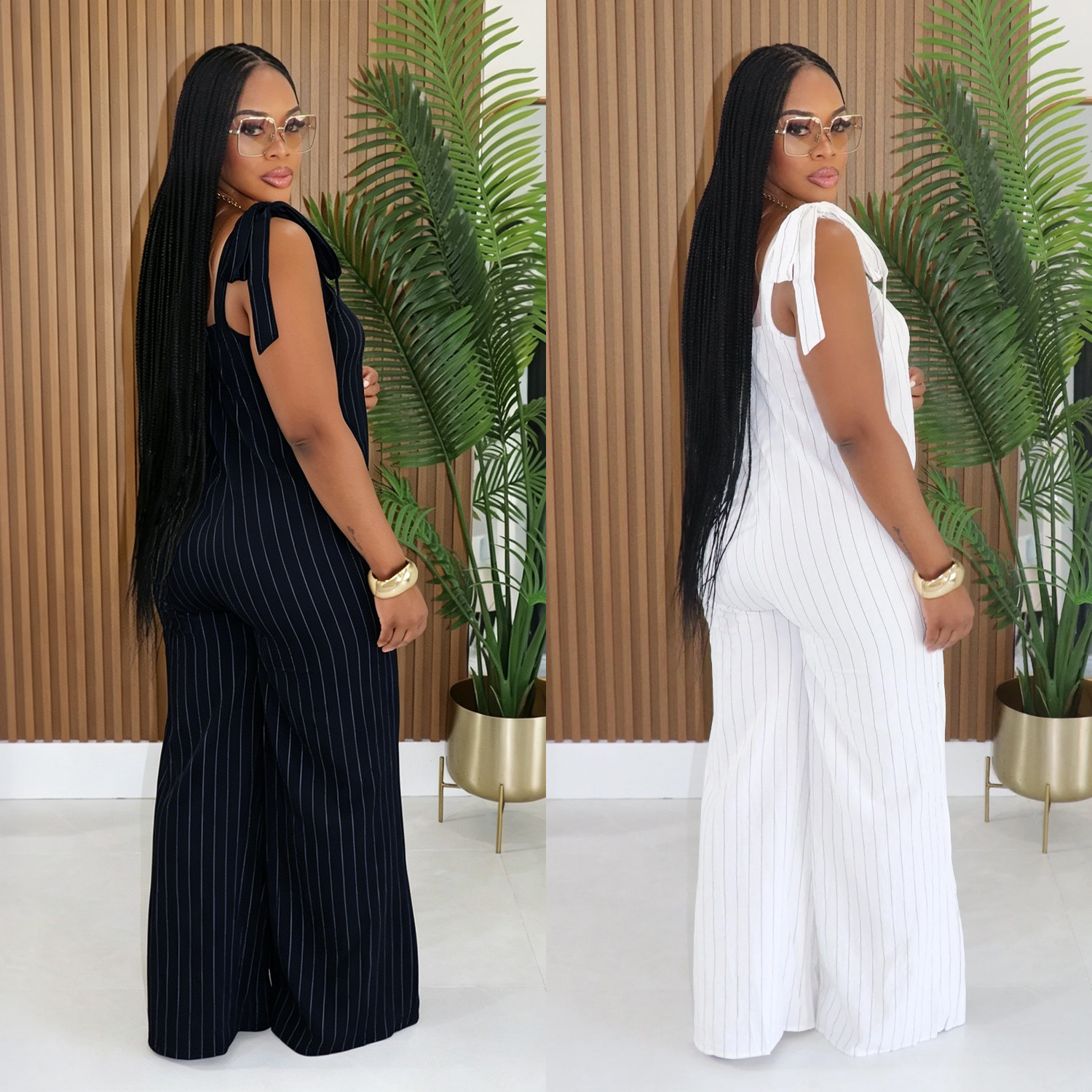 C7698 Aliexpress transfronterizo Amazon Europa y América ropa de moda de mujer correa de hombro casuales de piernas anchas pantalones de moda image 3