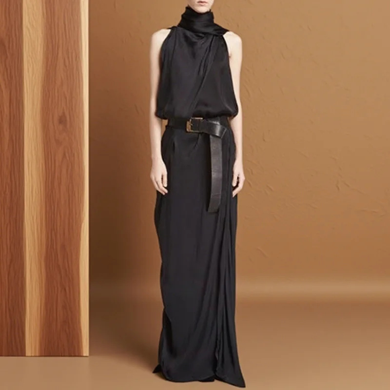 Halter Neck Bodycon Maxi Dress – Stretchy Polyester Slit Hem Evening Gown (S-3XL, 3 Sophisticated Colors, Euro-US Streetwear Elegance)_ecoleips.com