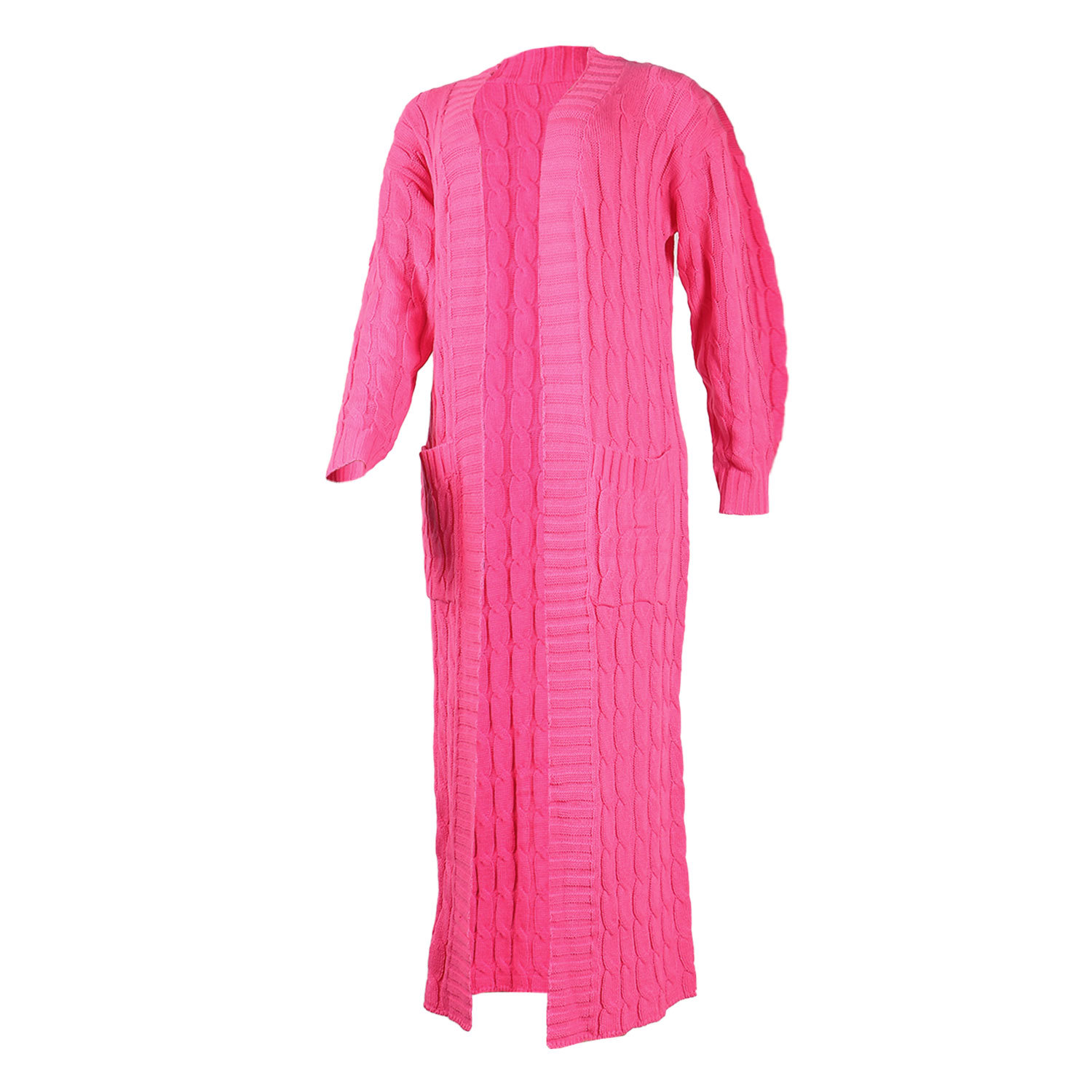 Damen Strickjacke Lang Aus Grobstrick In Unifarben Wintermantel_voghion.com