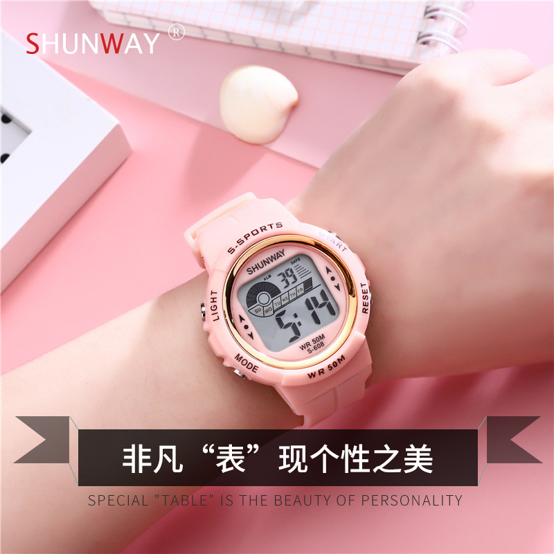 Fashion multi-functional children's watch Korean 50m waterproof luminous electronic watch Harajuku Macaron color series Hand