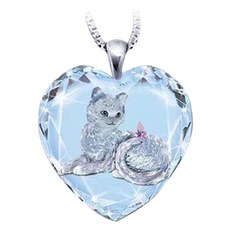 Yunjin transfronteriza Venta caliente moda europea y americana en forma de corazón colgante de cristal simple lindo gato serie collar de mujer