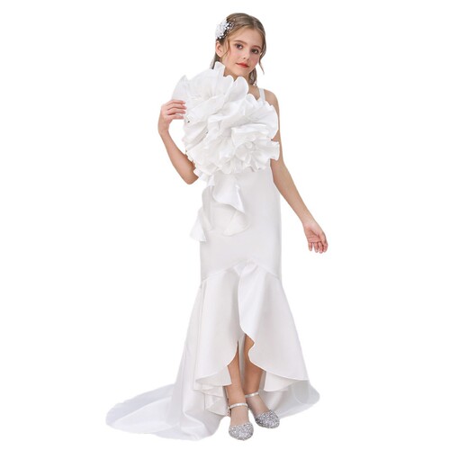 2025 Amazon New Dress Off Shoulder Ruffled Irregular Fish Tail Show Host Girl's Formal Dress 