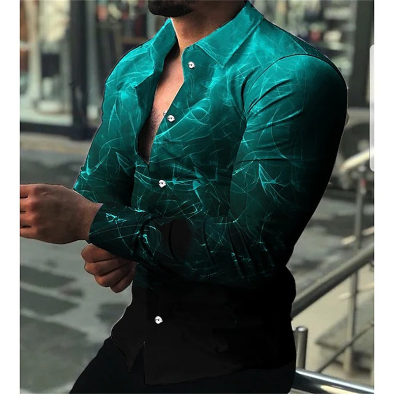 Europa y América primavera nuevo tigre comercio exterior transfronterizo hombres camisa de impresión digital 3D camisa de manga larga para jóvenes hombres