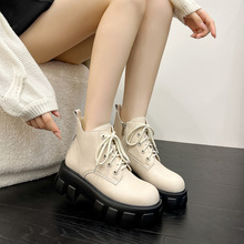 2025年新款厚底短靴女内增高英伦风侧拉链女靴子学院粗跟马丁靴