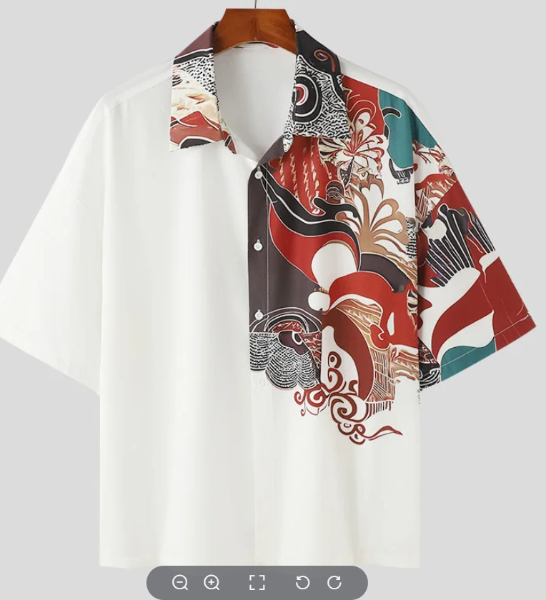 Comercio exterior transfronterizo de los hombres primavera europea y americana nueva solapa impresa en 3D manga corta a rayas retro camisa casual hombres al por mayor