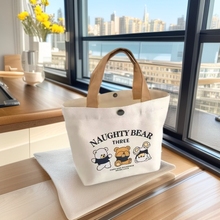 新款小熊帆布包女印花百搭学生便携上班手拎便当包手提袋子帆布袋