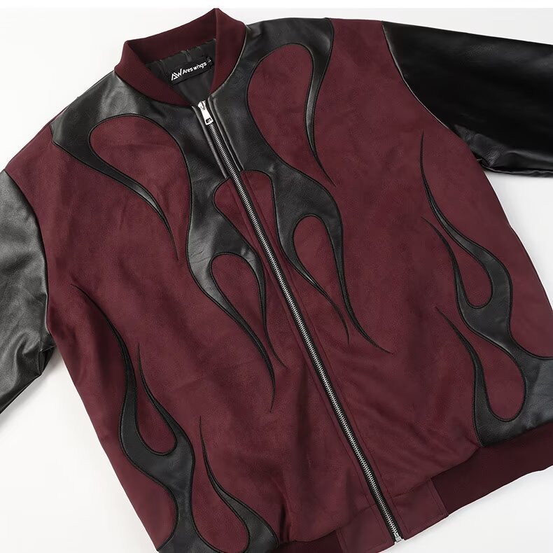 Men's Clothing high street stitching PU leather contrast color pilot jacket retro men and women couple loose casual baseball jacket_voghion.com
