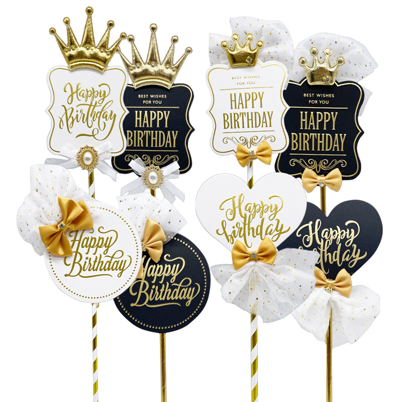 Jacobs bow Gilding happy birthday Cake decorate plug-in unit Dessert Dress up