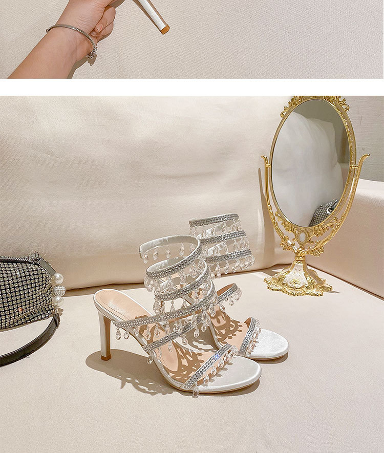 L-108 ciondolo in cristallo intrecciato a forma di serpente con strass, cinturino dritto in stile francese, tacco alto, sandali, versatile_voghion.com