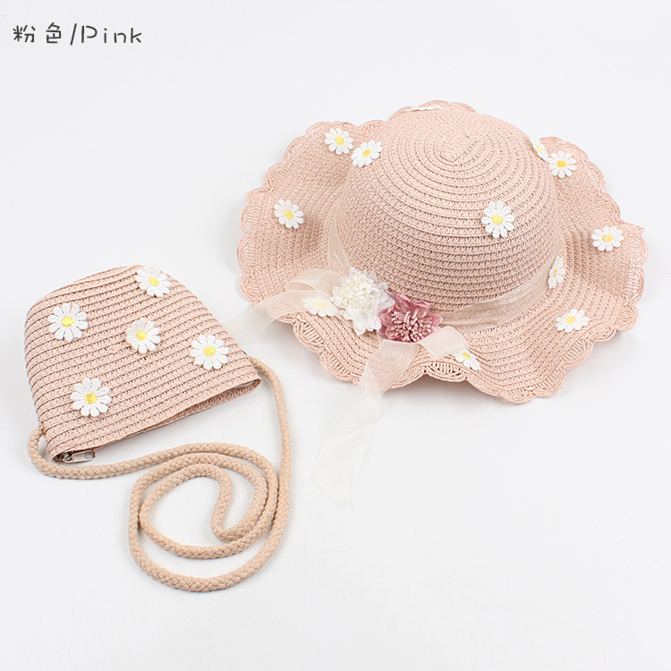الأطفال Bowknot ظلة القش القبعات الكورية الزهور قطري أكياس display picture 5