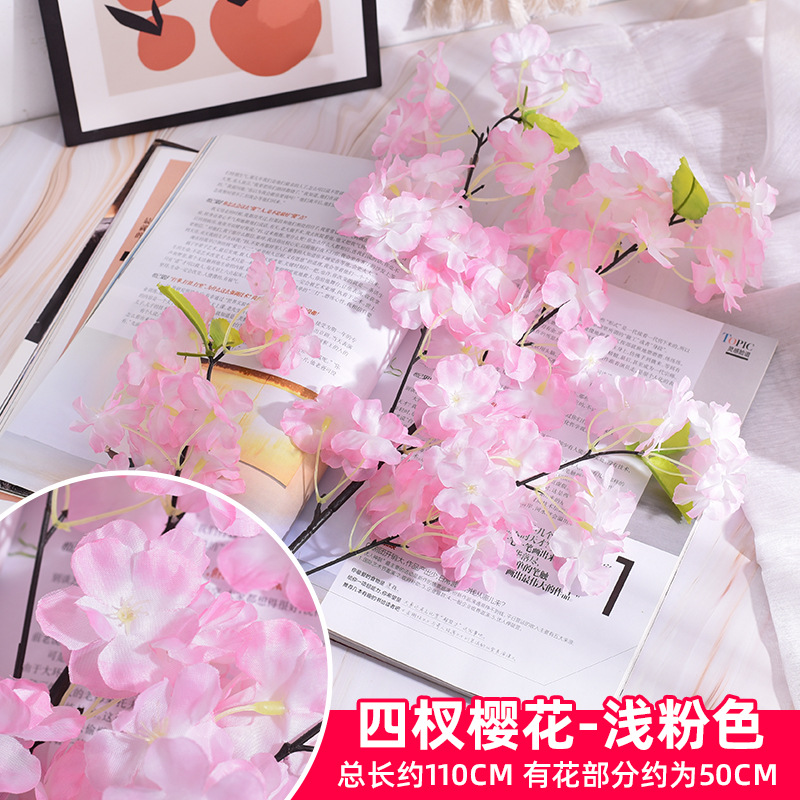 Simulación de flores de cerezo flor de plástico decoración flor falsa caña ingeniería paisajística al por mayor cifrado árbol de cerezo flores de seda de techo artificial