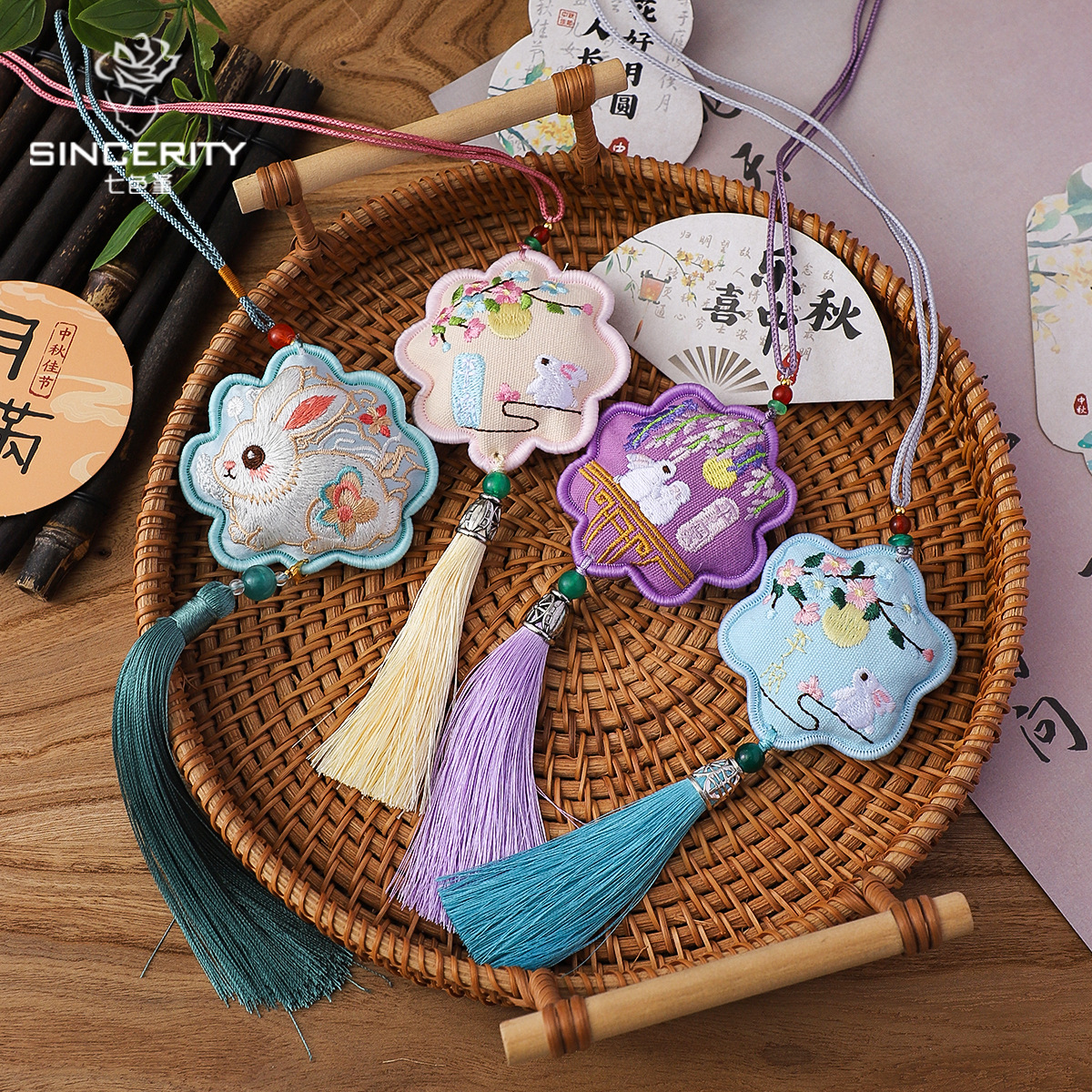 Nuevo medio otoño luna conejo colgante de bordilla decoración caja de regalo embalaje DIY materiales de florista