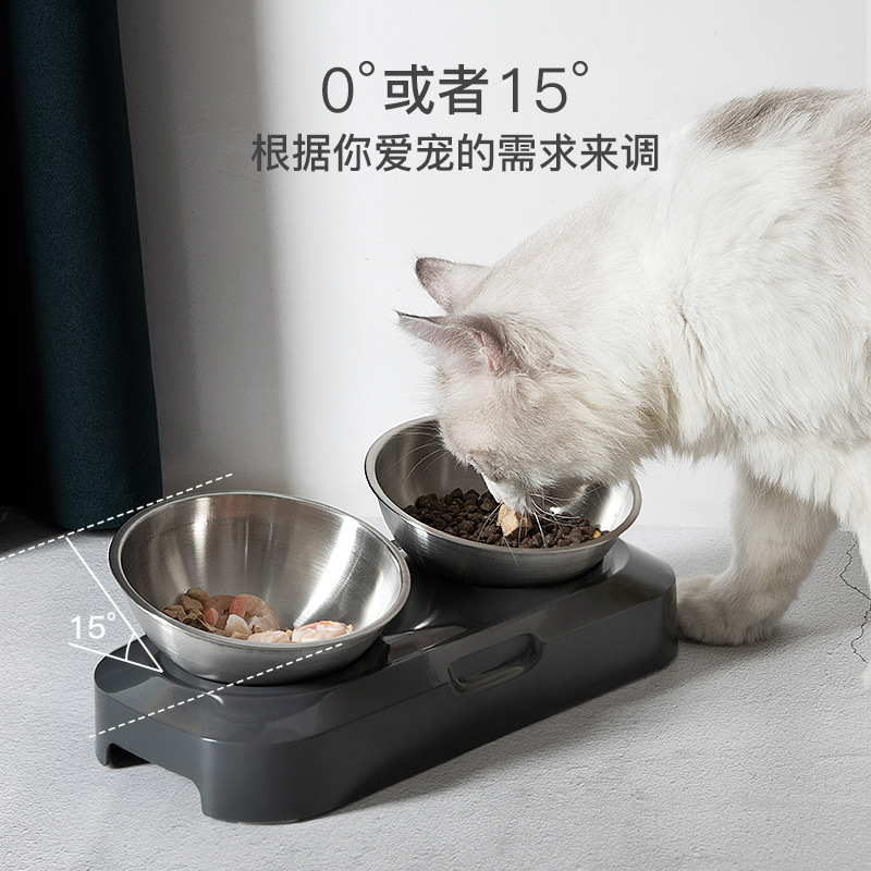 跨境不鏽鋼寵物雙碗狗狗不鏽鋼碗貓咪喂養食盆防打翻貓碗貓咪雙碗
