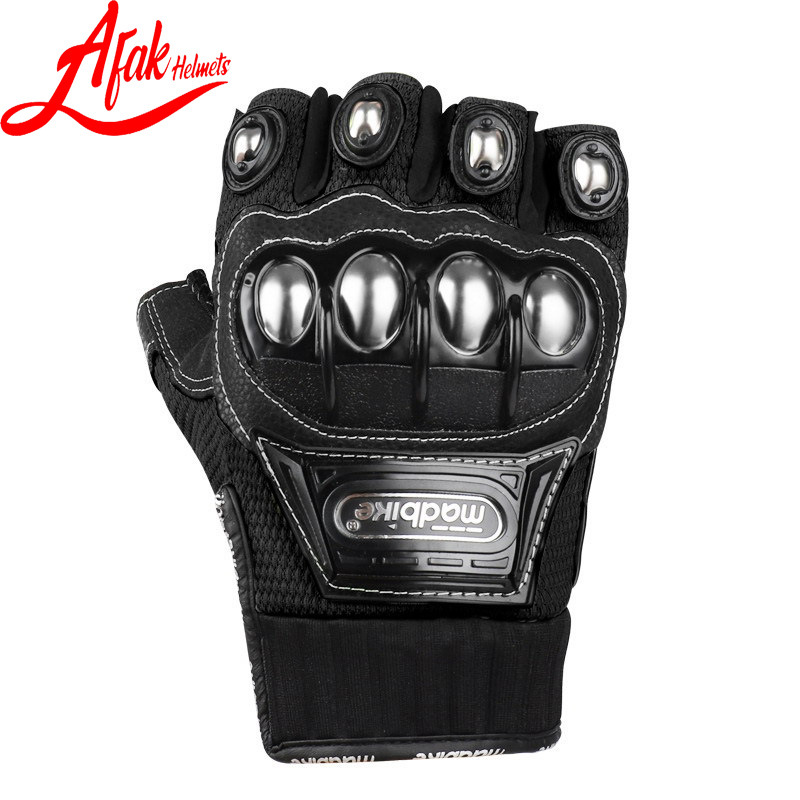 AFAK motocicleta guantes de acero inoxidable Shell engranaje protector motocicleta aleación moda medio dedo guantes
